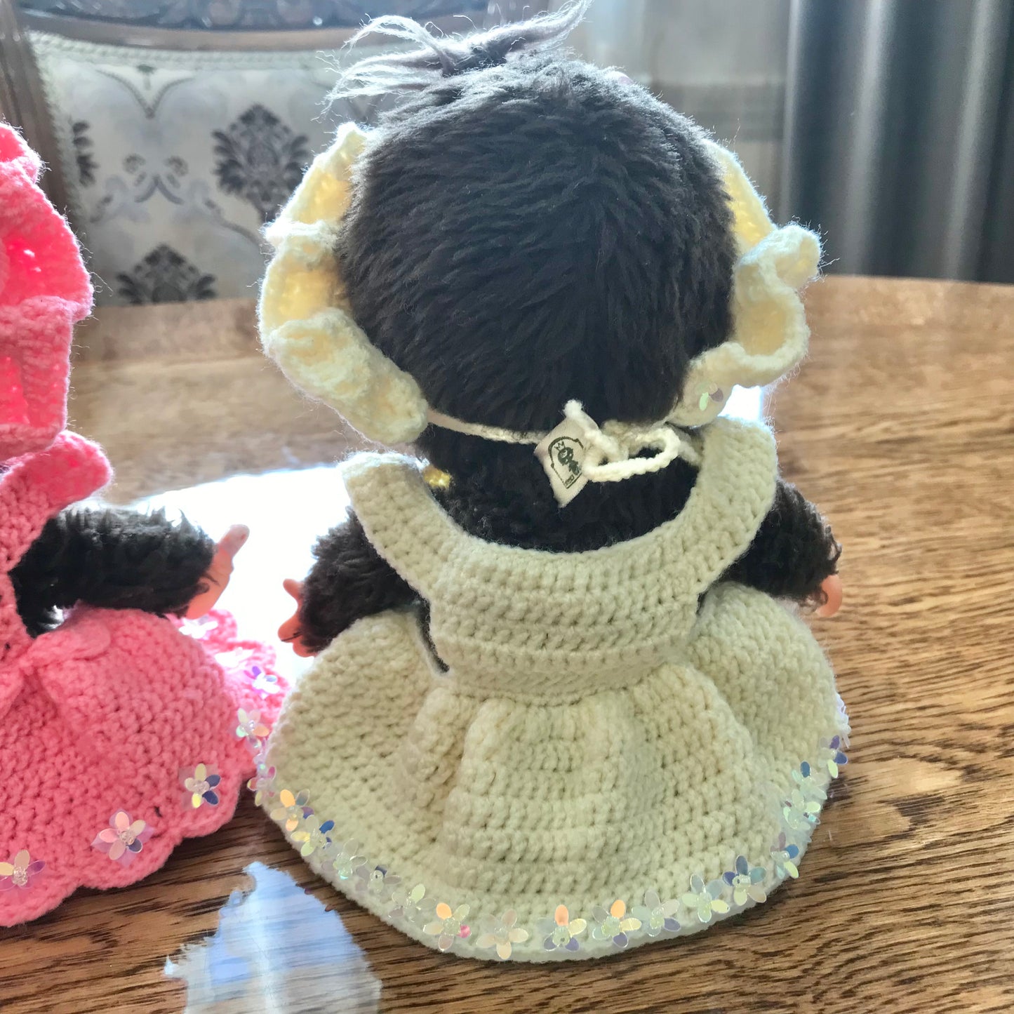 Yellow Crochet Dress and Headband Set for Monchhichi