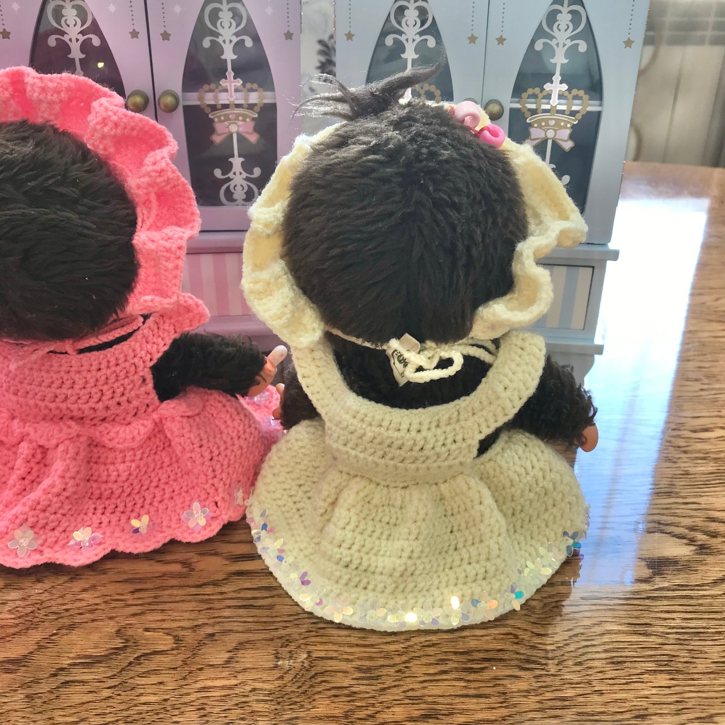 Yellow Crochet Dress and Headband Set for Monchhichi