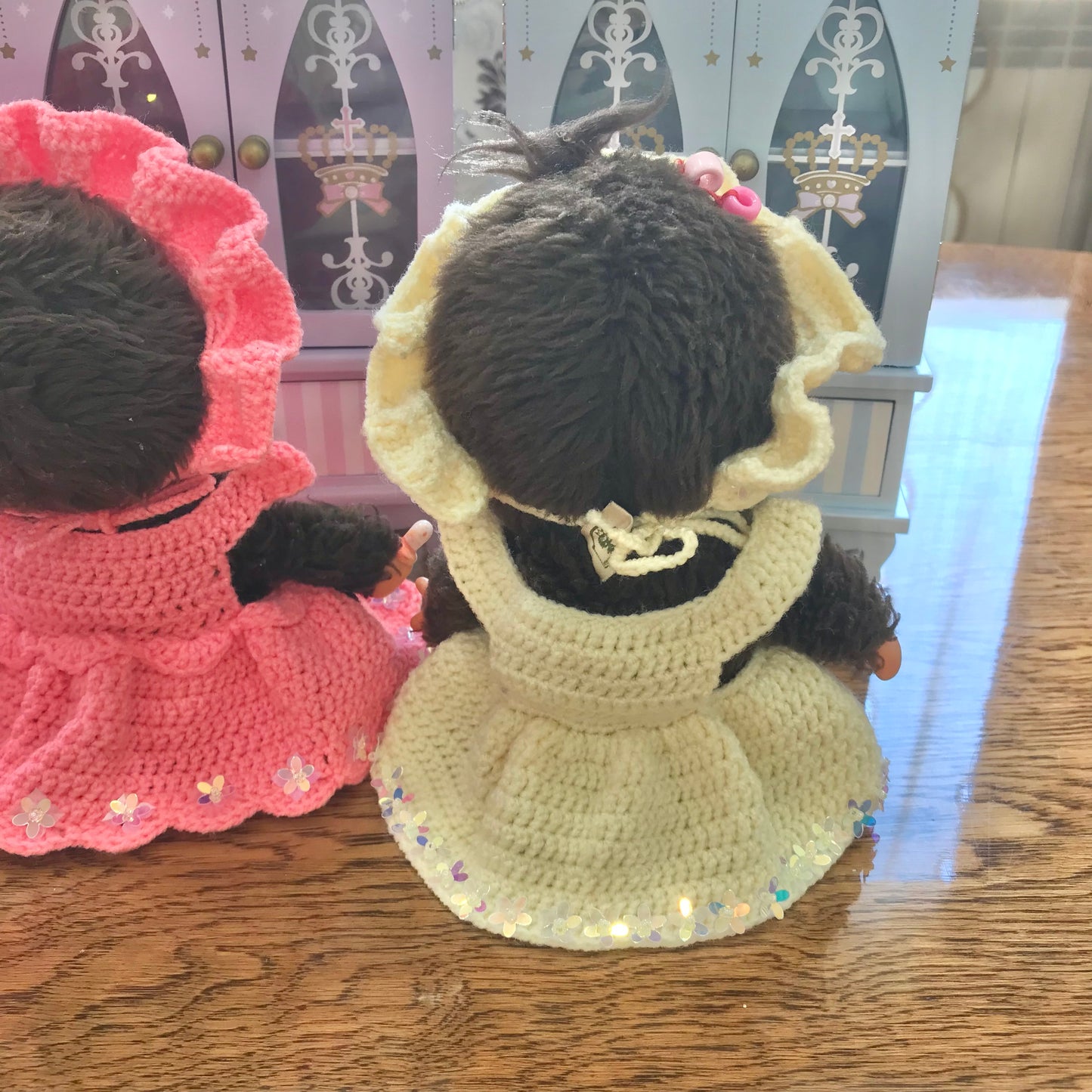 Yellow Crochet Dress and Headband Set for Monchhichi