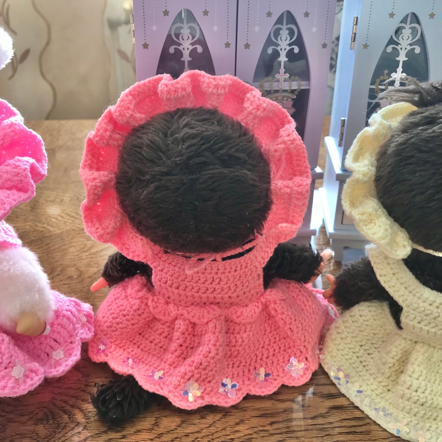 Peach Pink Crochet Dress and Headband Set for Monchhichi