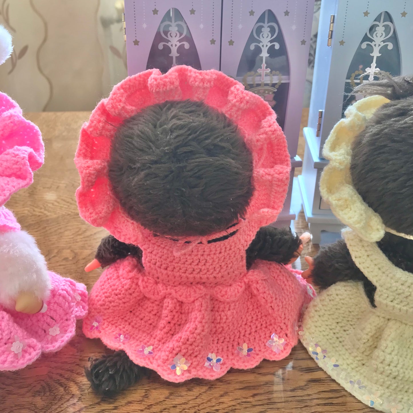 Peach Pink Crochet Dress and Headband Set for Monchhichi