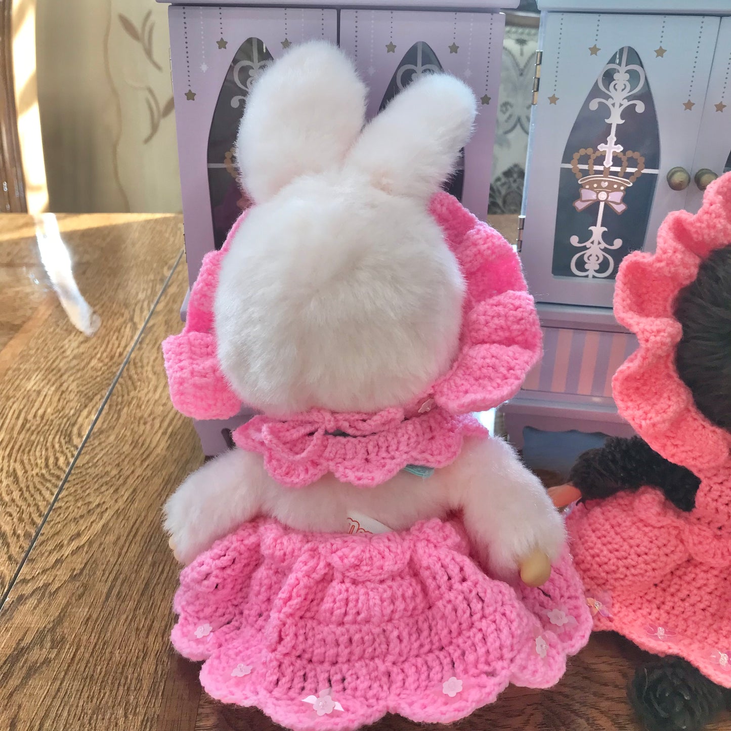 Pink Crochet Dress and Headband Set for Monchhichi