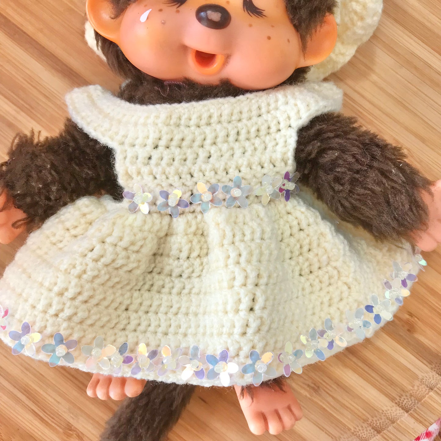 Yellow Crochet Dress and Headband Set for Monchhichi