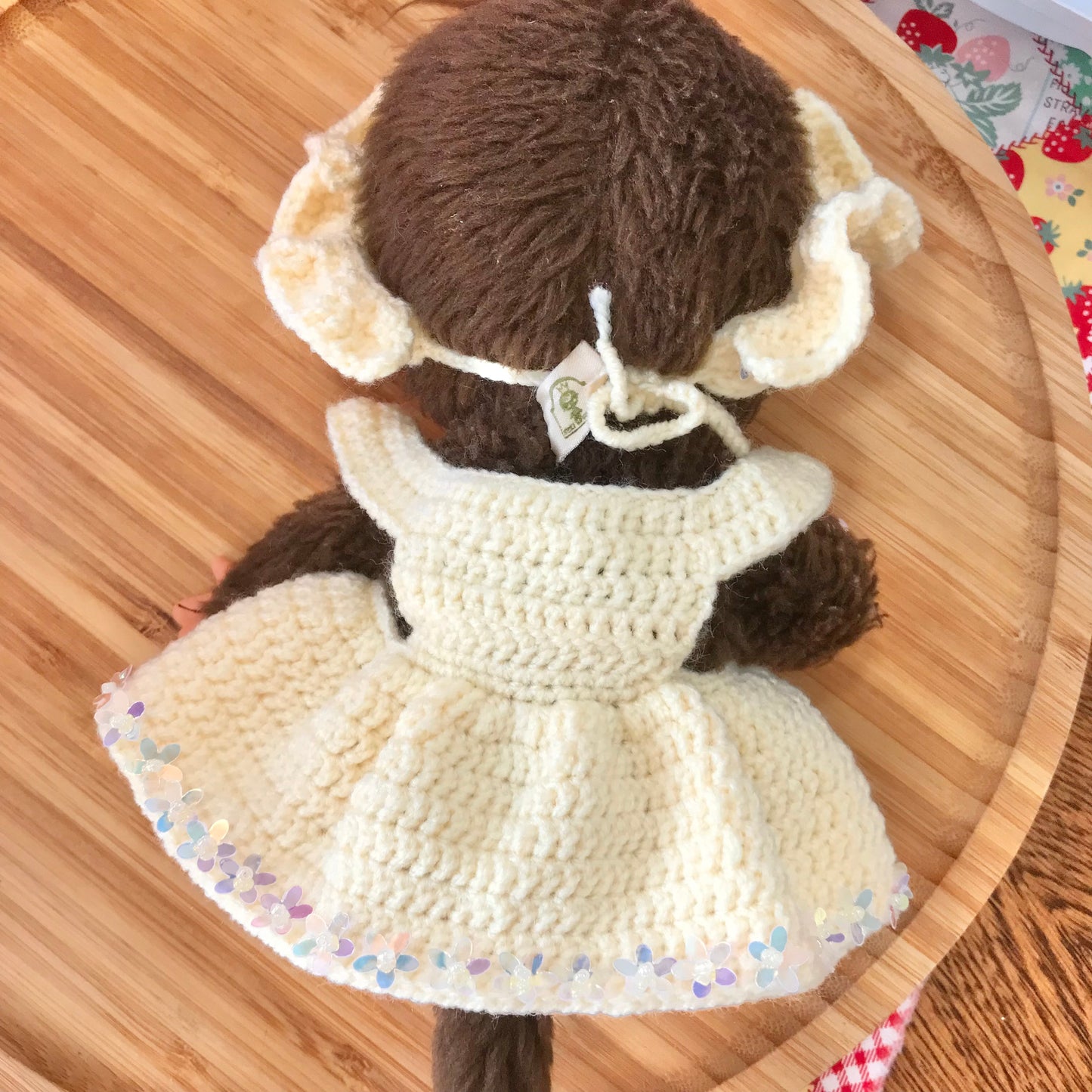 Yellow Crochet Dress and Headband Set for Monchhichi