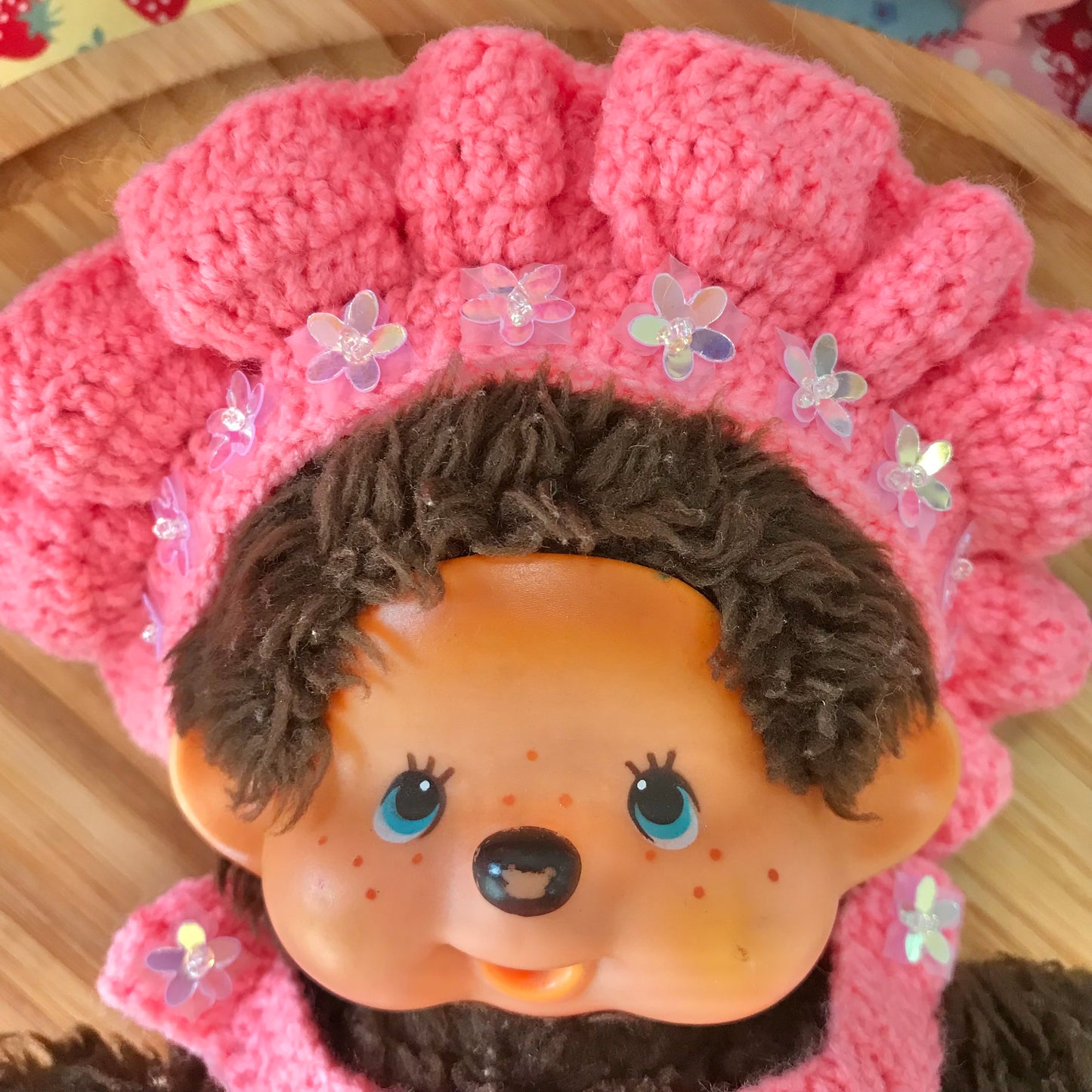Peach Pink Crochet Dress and Headband Set for Monchhichi