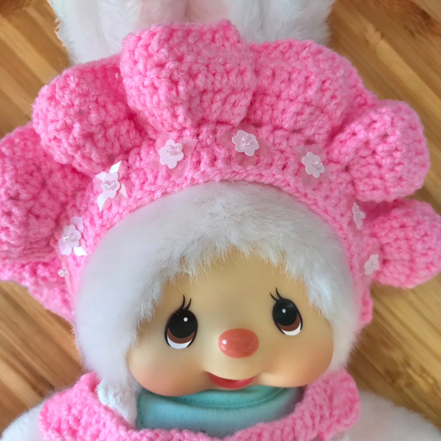 Pink Crochet Dress and Headband Set for Monchhichi