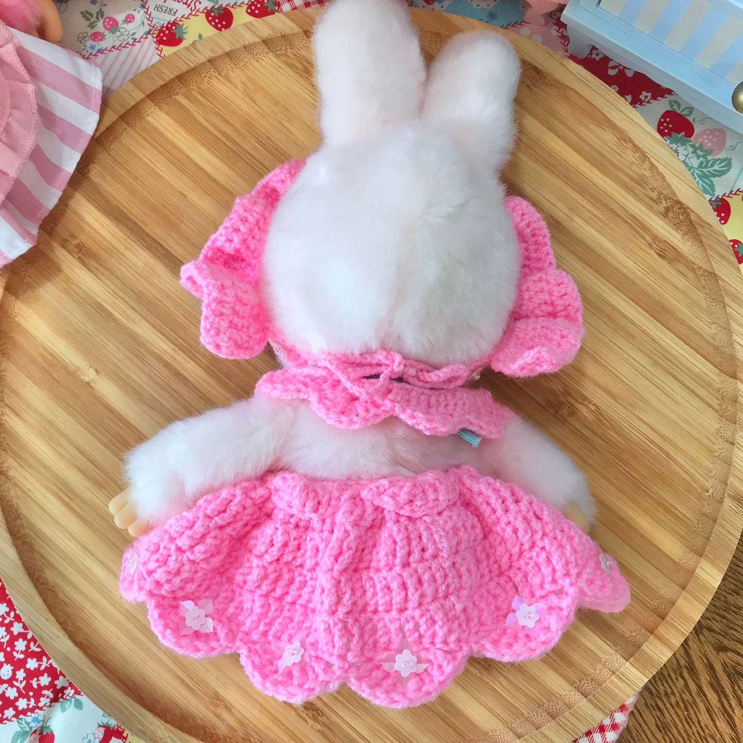 Pink Crochet Dress and Headband Set for Monchhichi