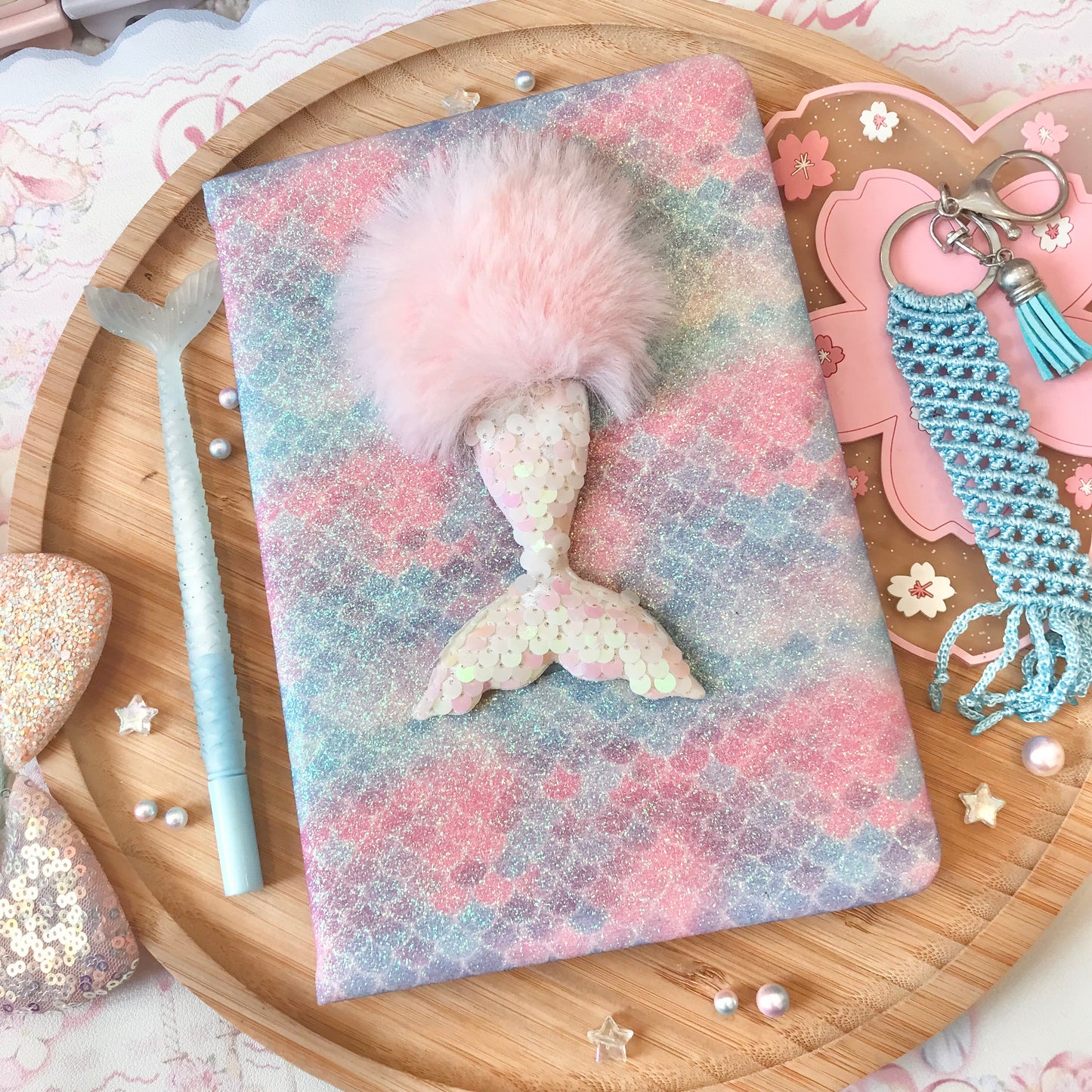 Cute Kawaii Sky Blue Macrame Keychain