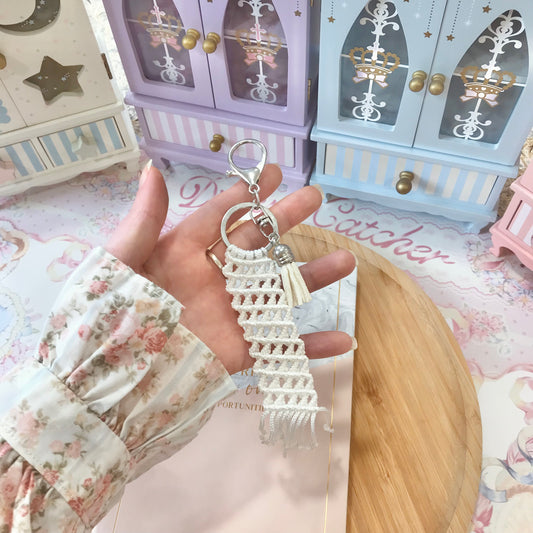 Cute White Macrame Keychain
