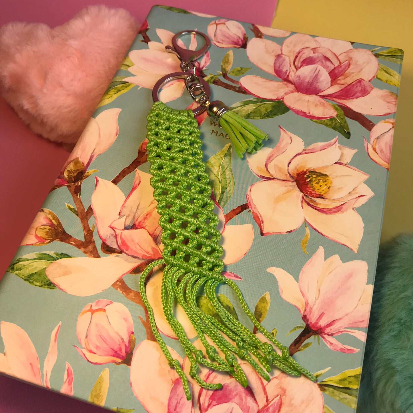 Cute Kawaii Bright Green Macrame Keychain