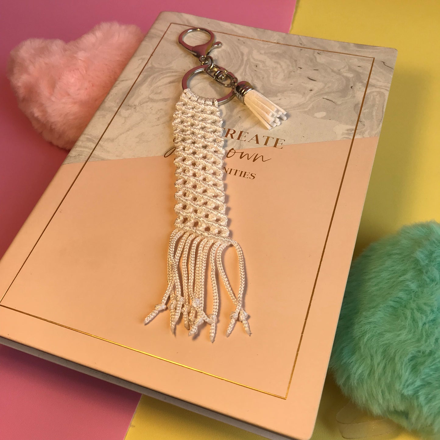 Cute Kawaii White Macrame Keychain