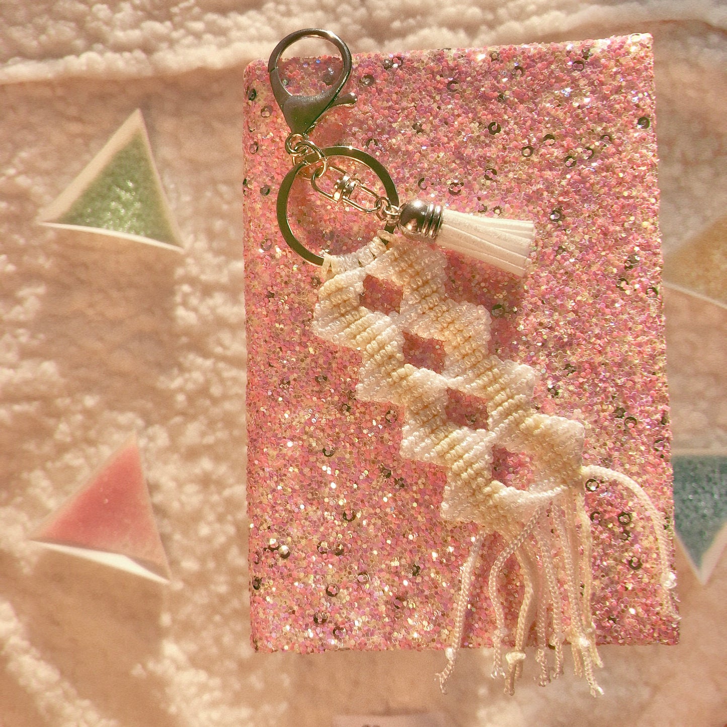 Cute Kawaii White And Milky Macrame Keychain