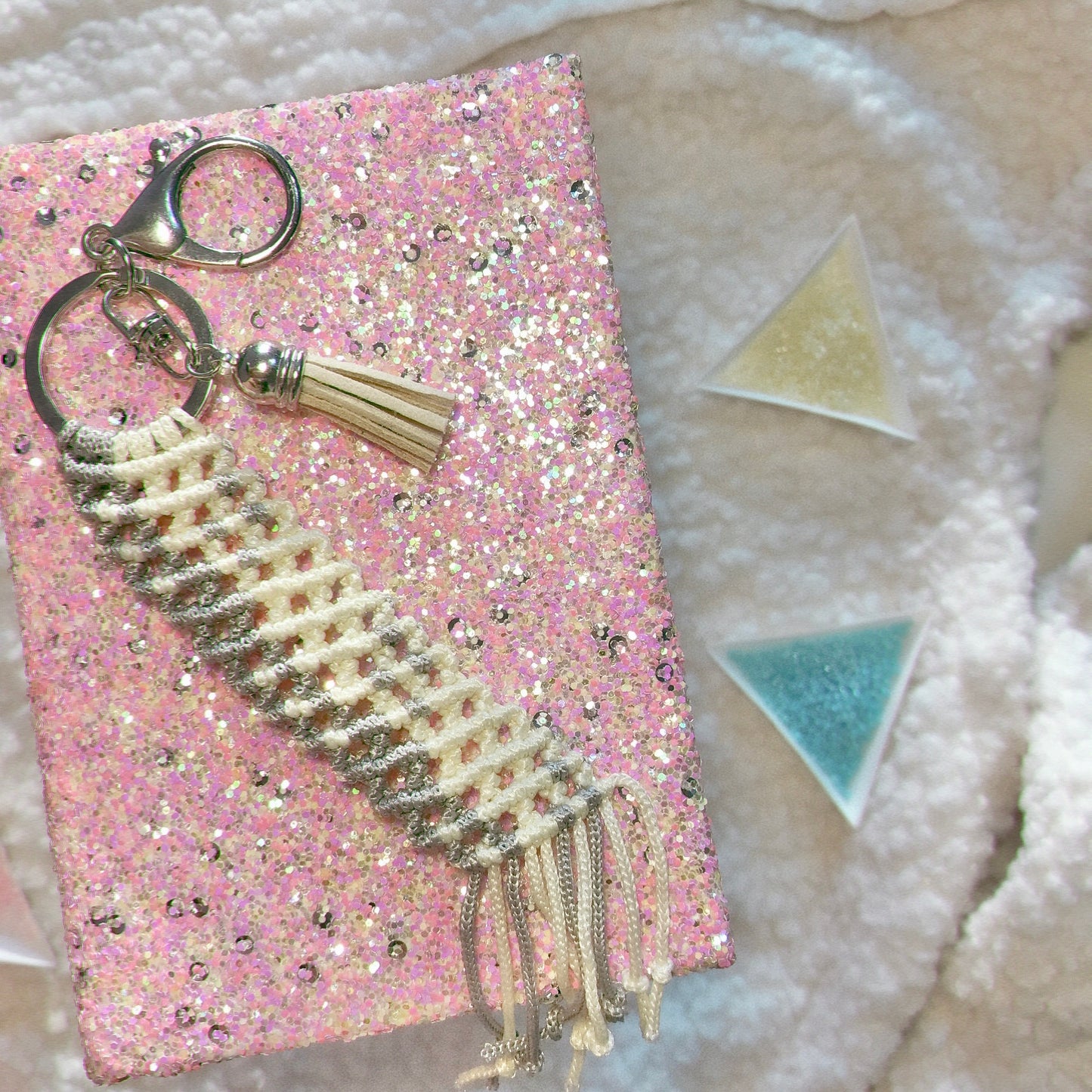 Cute Kawaii Gray And Milky Macrame Keychain