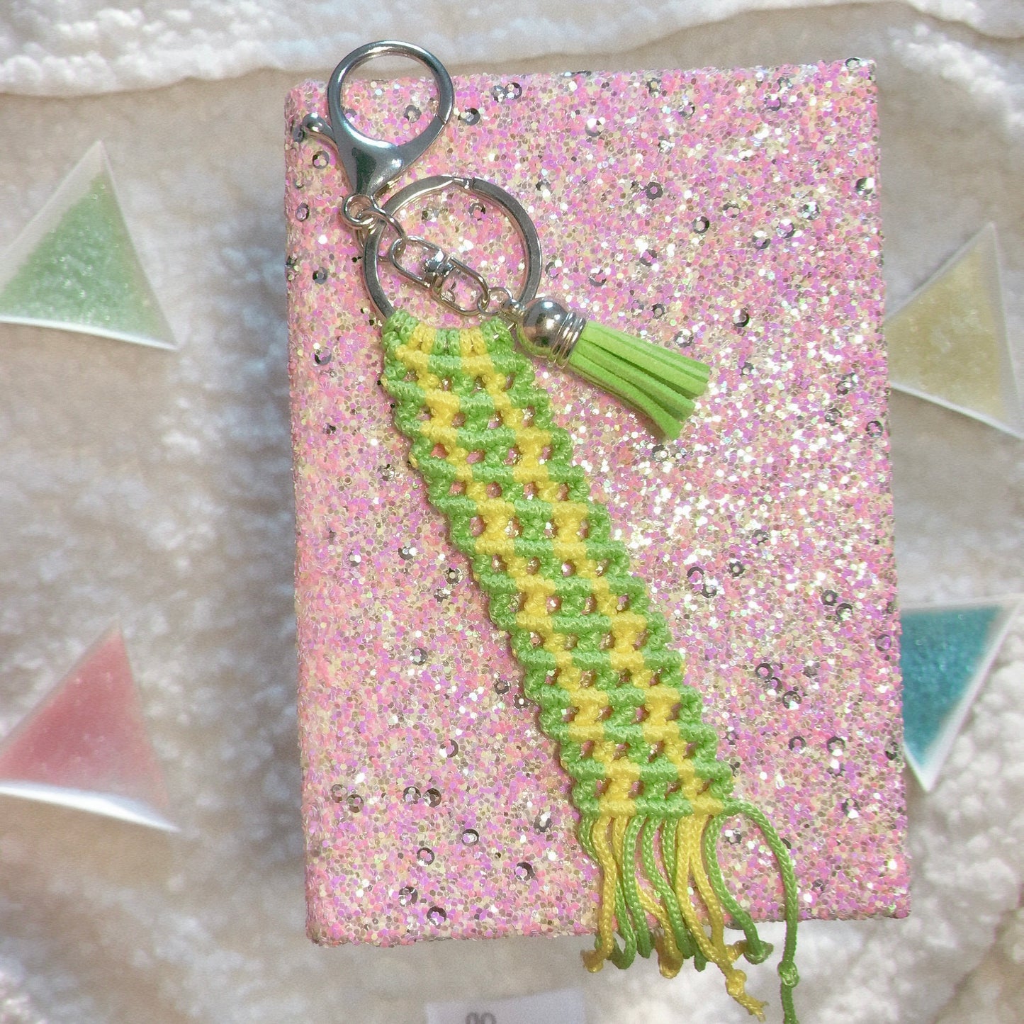 Cute Kawaii Yellow And Green Macrame Keychain