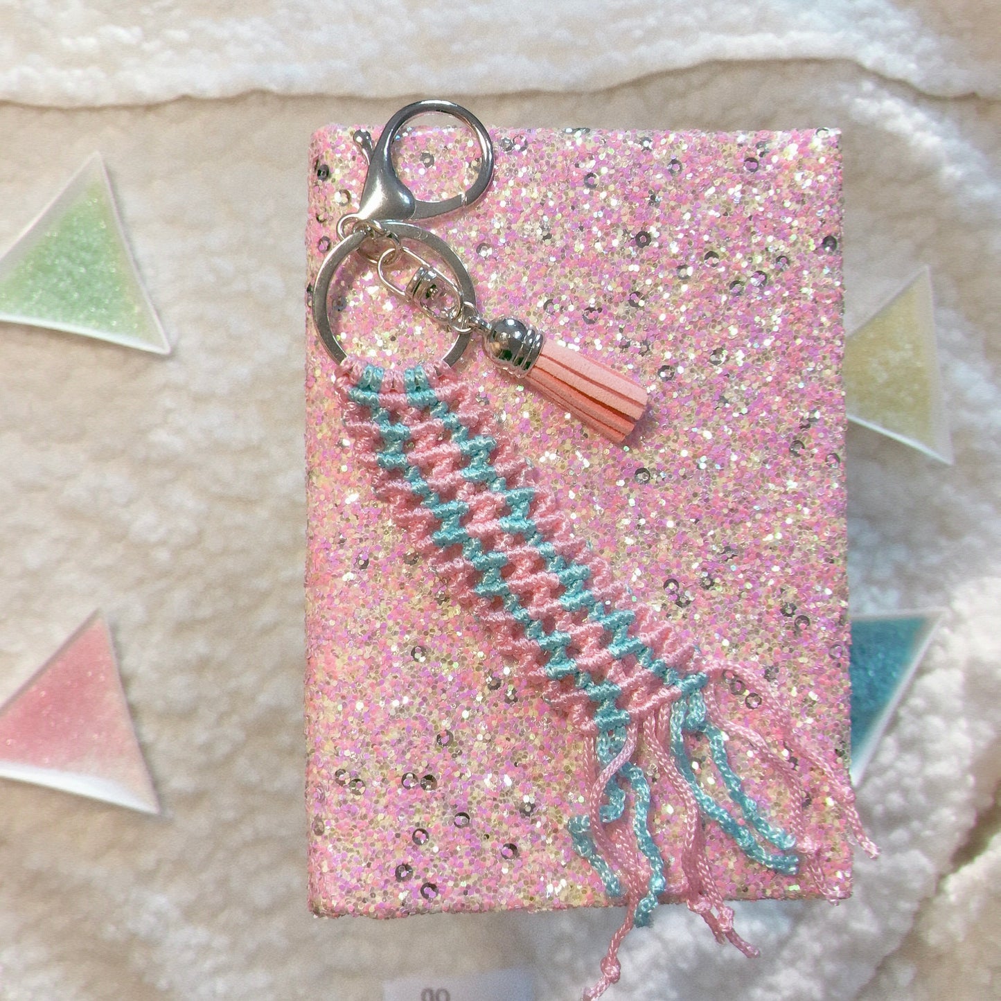 Cute Kawaii Mermaid Pink And Blue Macrame Keychain