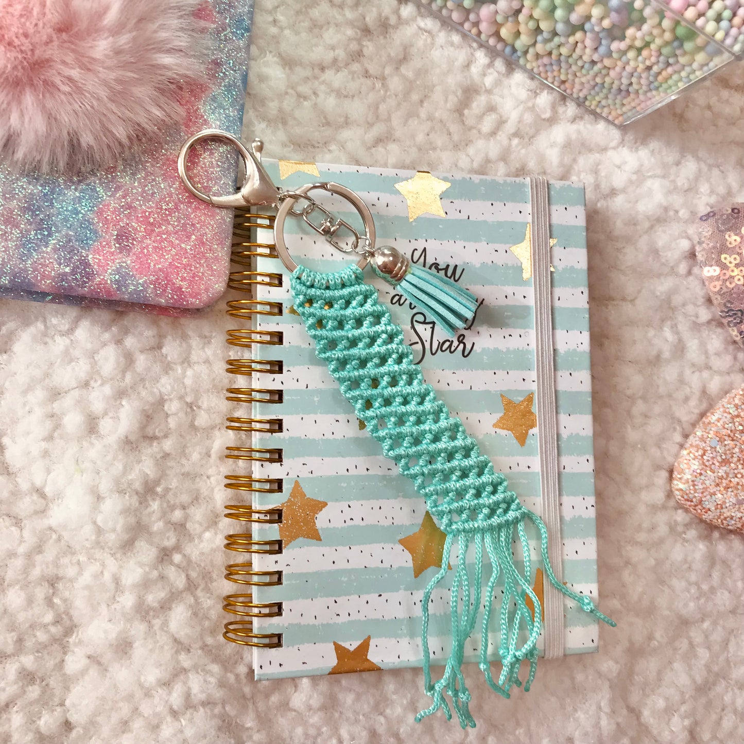 Cute Kawaii Mint Macrame Keychain