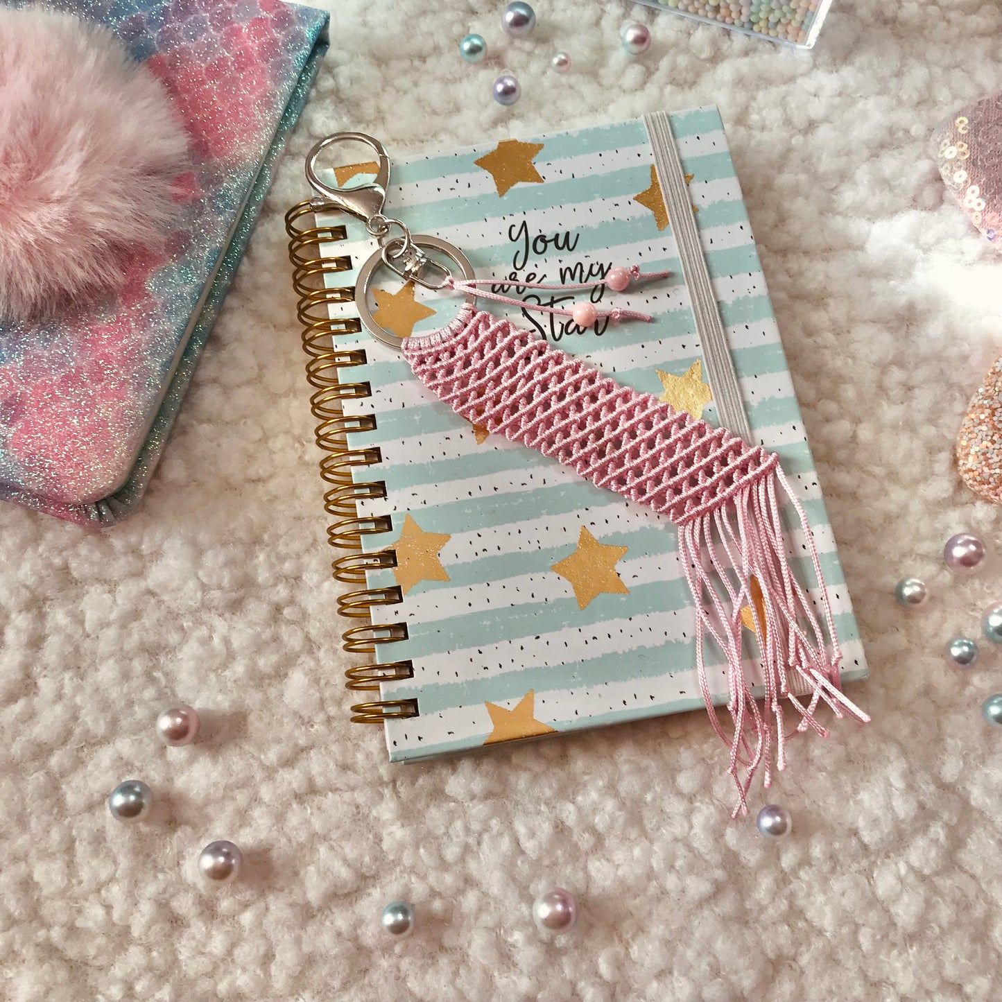 Cute Kawaii Pastel Pink Macrame Keychain