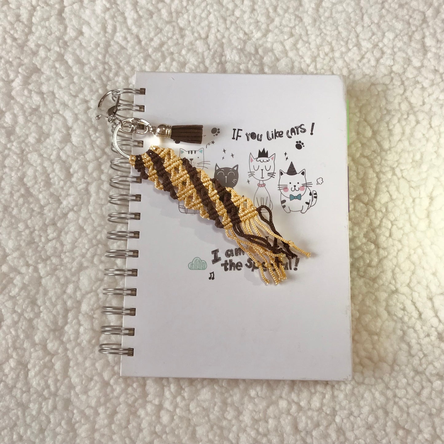 Cute Kawaii Light And Dark Brown Macrame Keychain For Planners And Bullet Journals