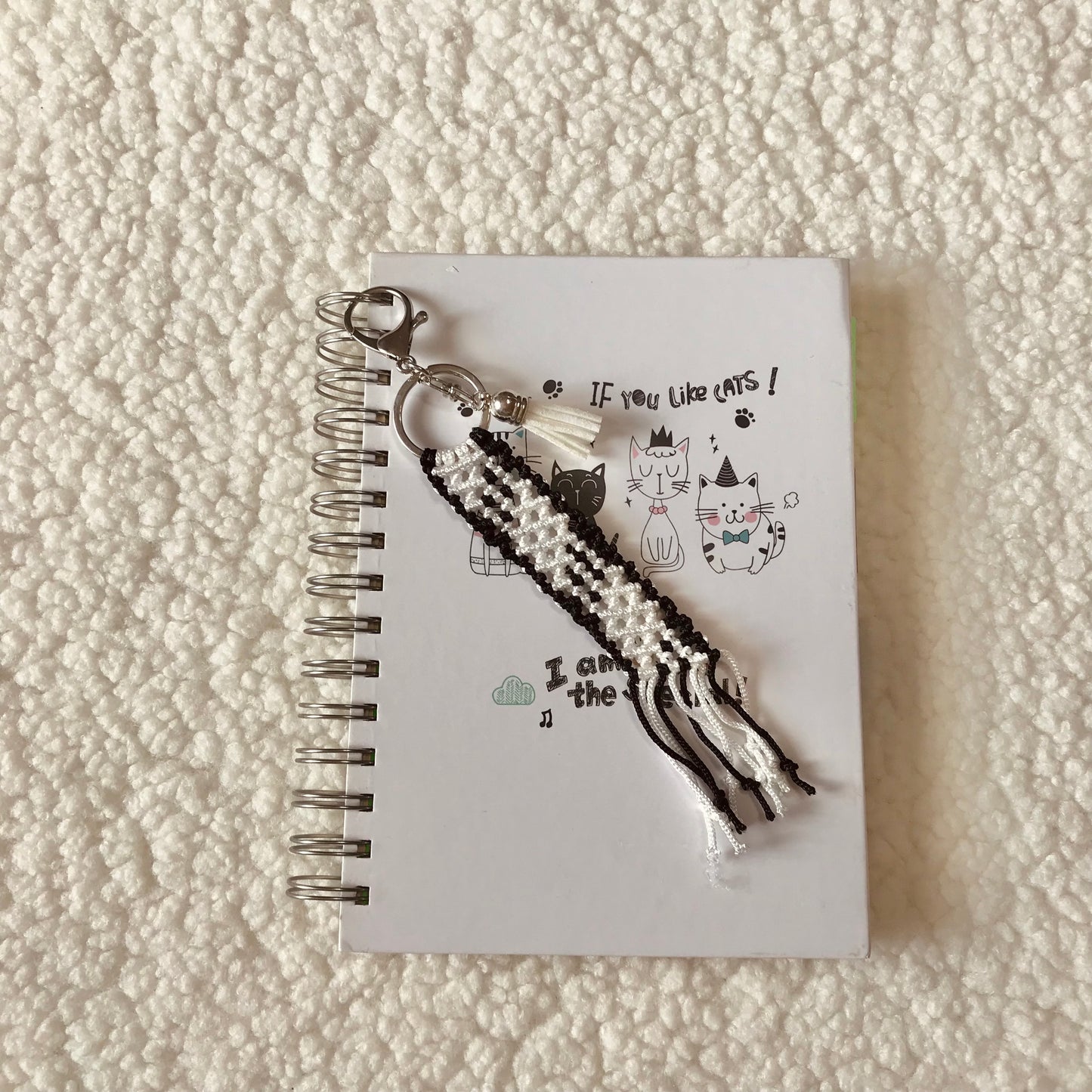 Cute Kawaii Black And White Macrame Keychain