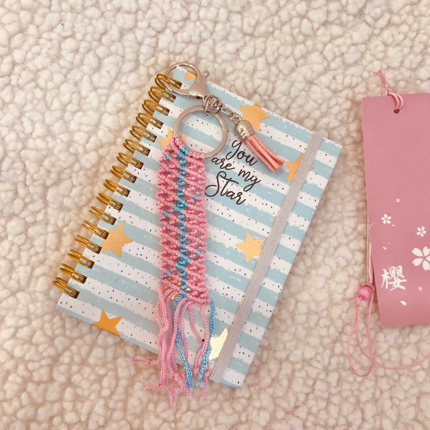 Cute Kawaii Mermaid Pink And Blue Macrame Keychain