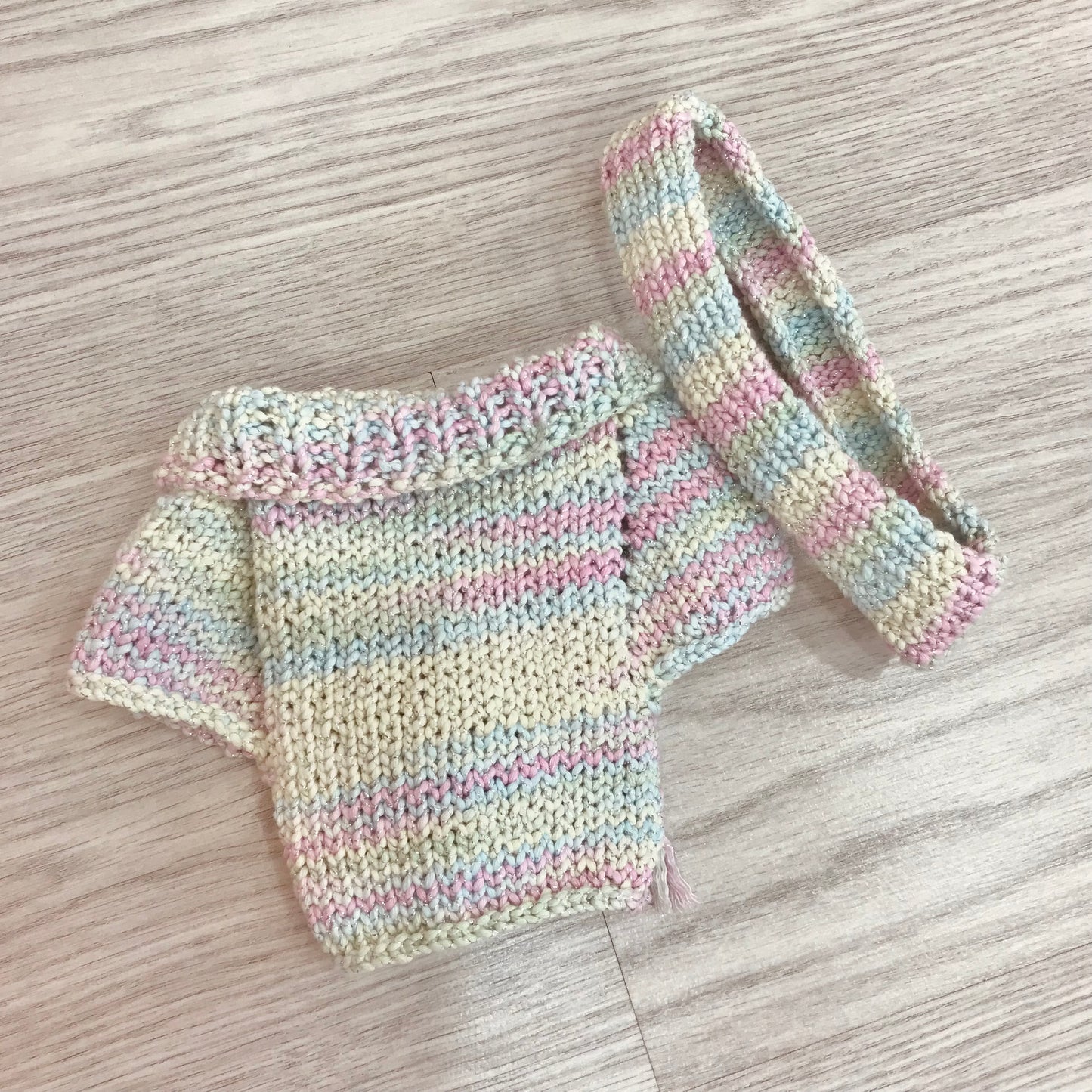 Hand-Knitted Cute Kawaii Cardigan and Headband Set for 30 cm Toys