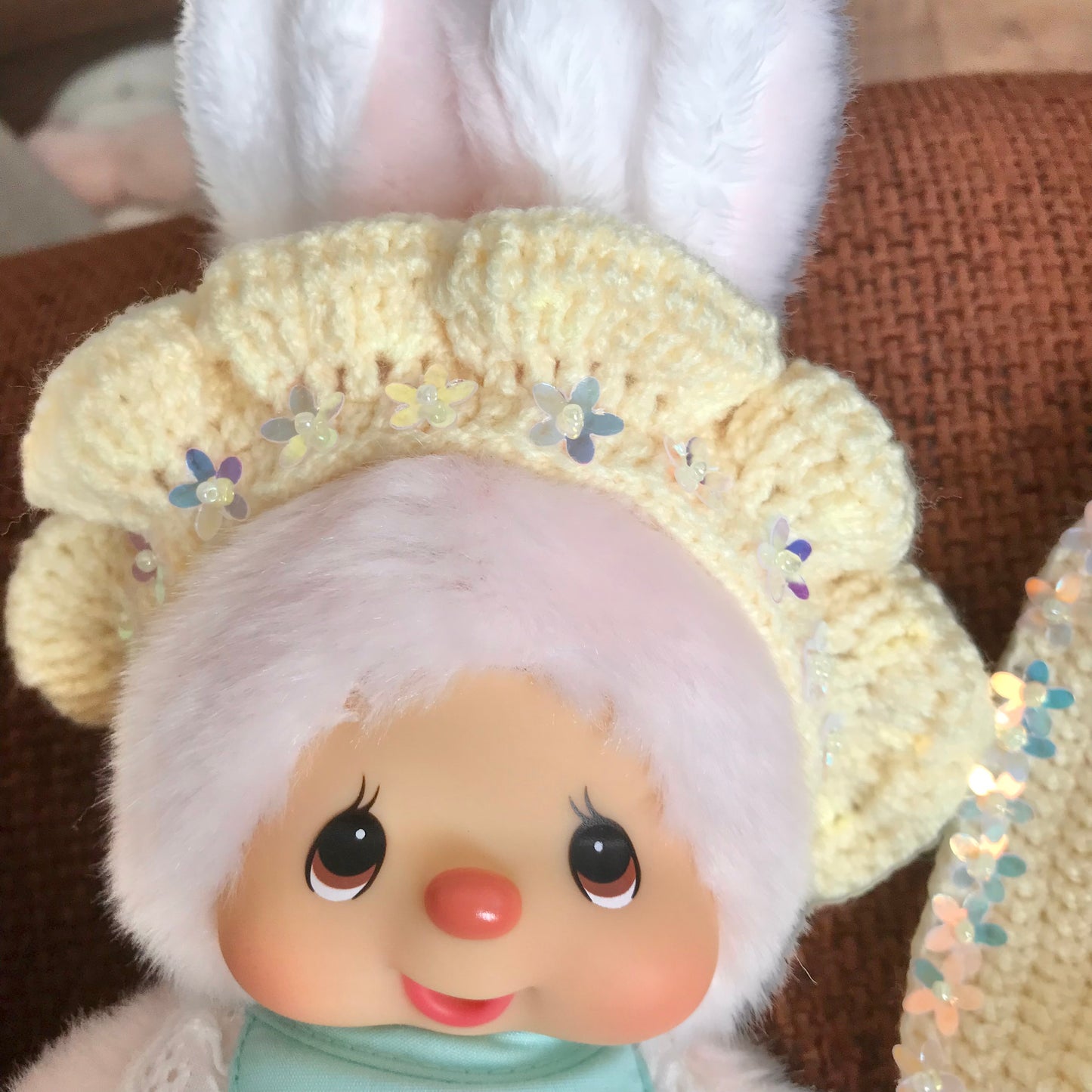 Yellow Crochet Dress and Headband Set for Monchhichi