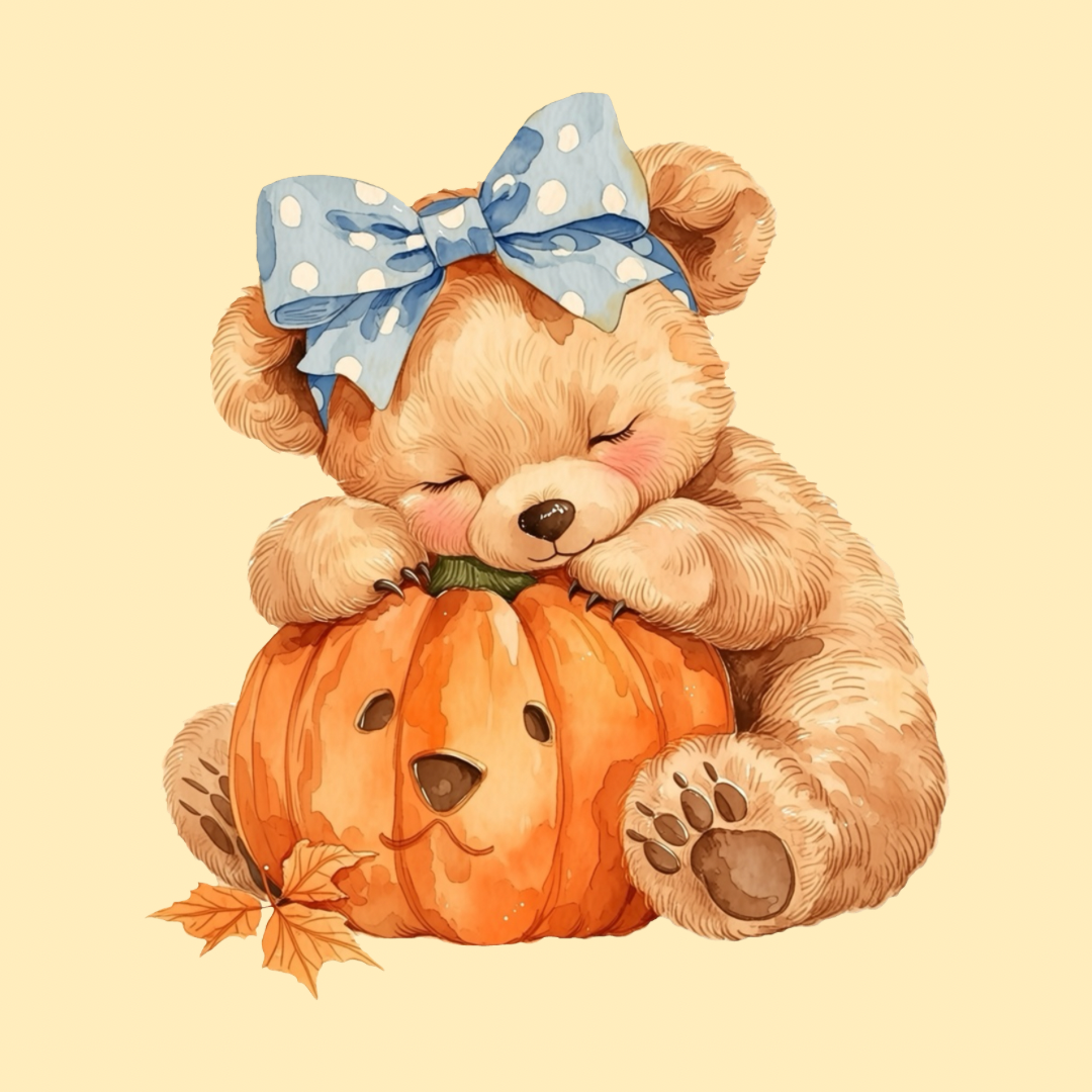 Halloween PNG Clipart – Bear Sleeping on Pumpkin