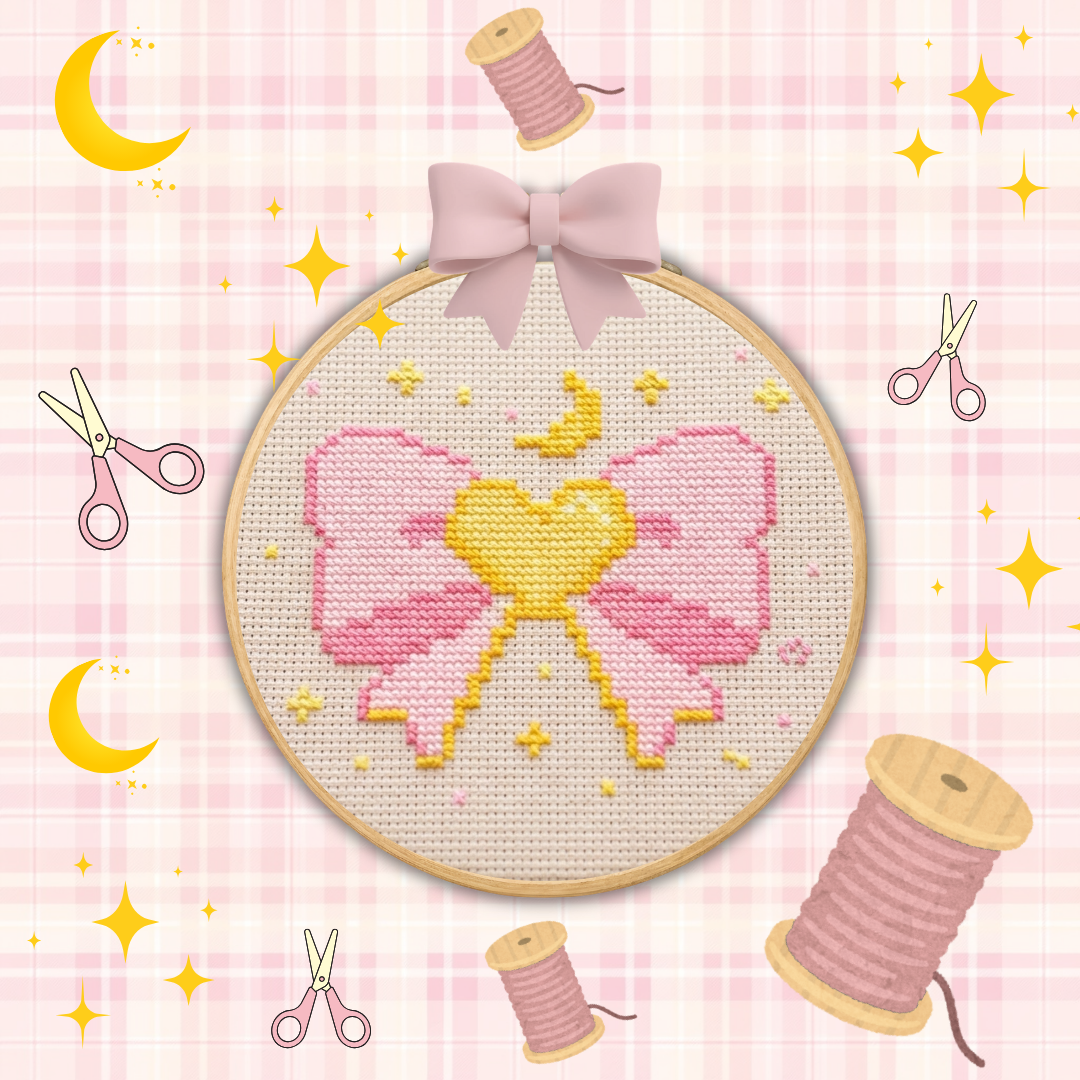 Kawaii Magical Heart Bow Cross Stitch Pattern