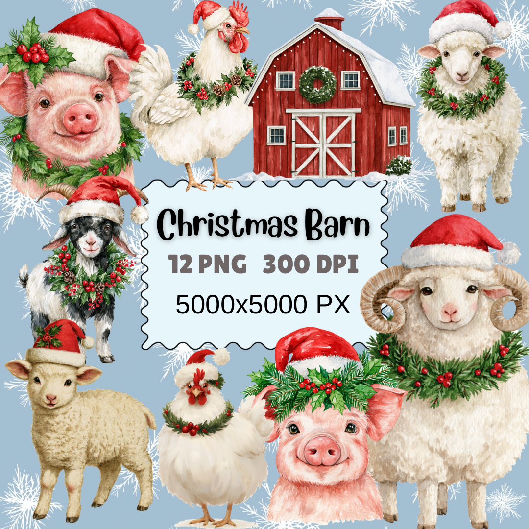Christmas Barn Animals Clipart