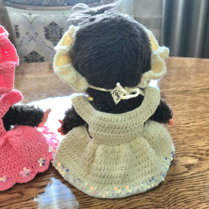 Yellow Crochet Dress and Headband Set for Monchhichi