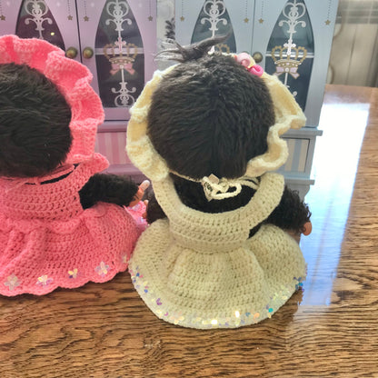 Yellow Crochet Dress and Headband Set for Monchhichi