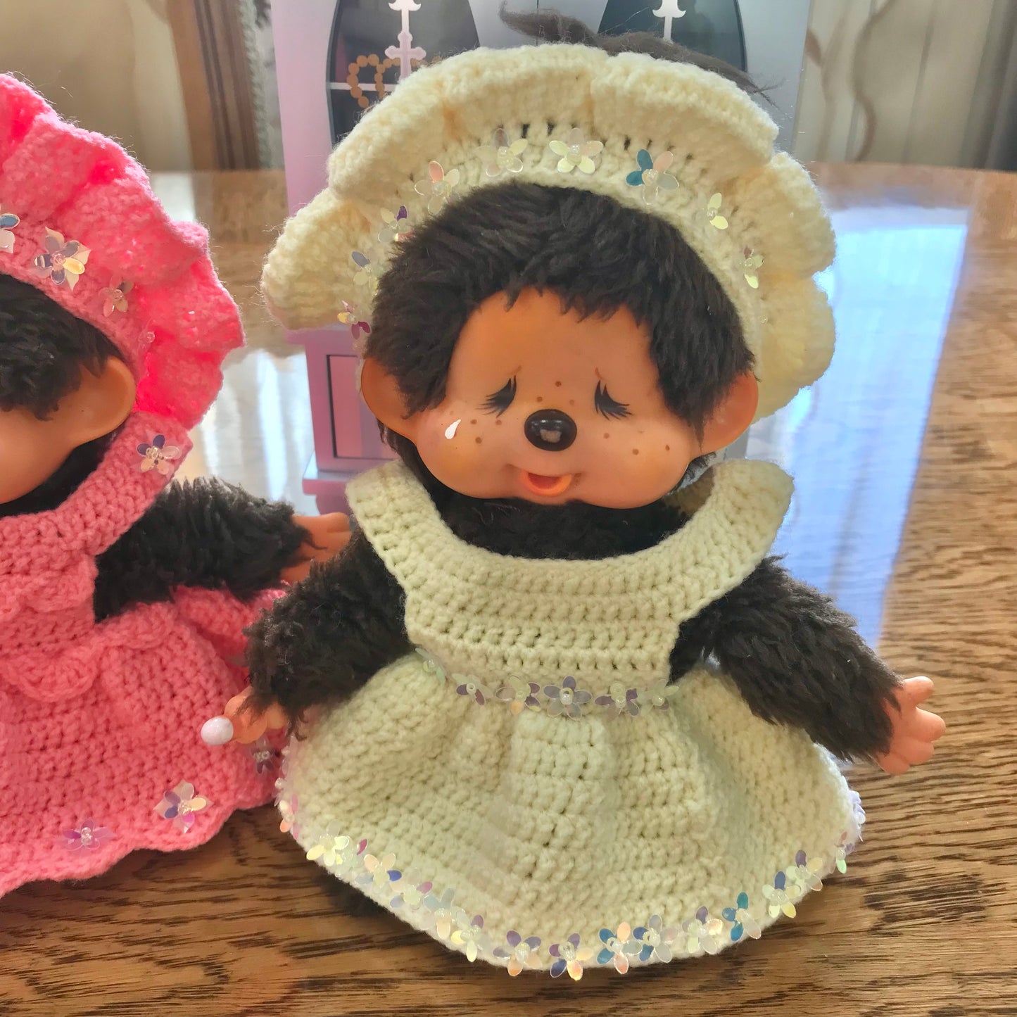 Yellow Crochet Dress and Headband Set for Monchhichi