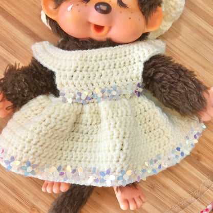 Yellow Crochet Dress and Headband Set for Monchhichi