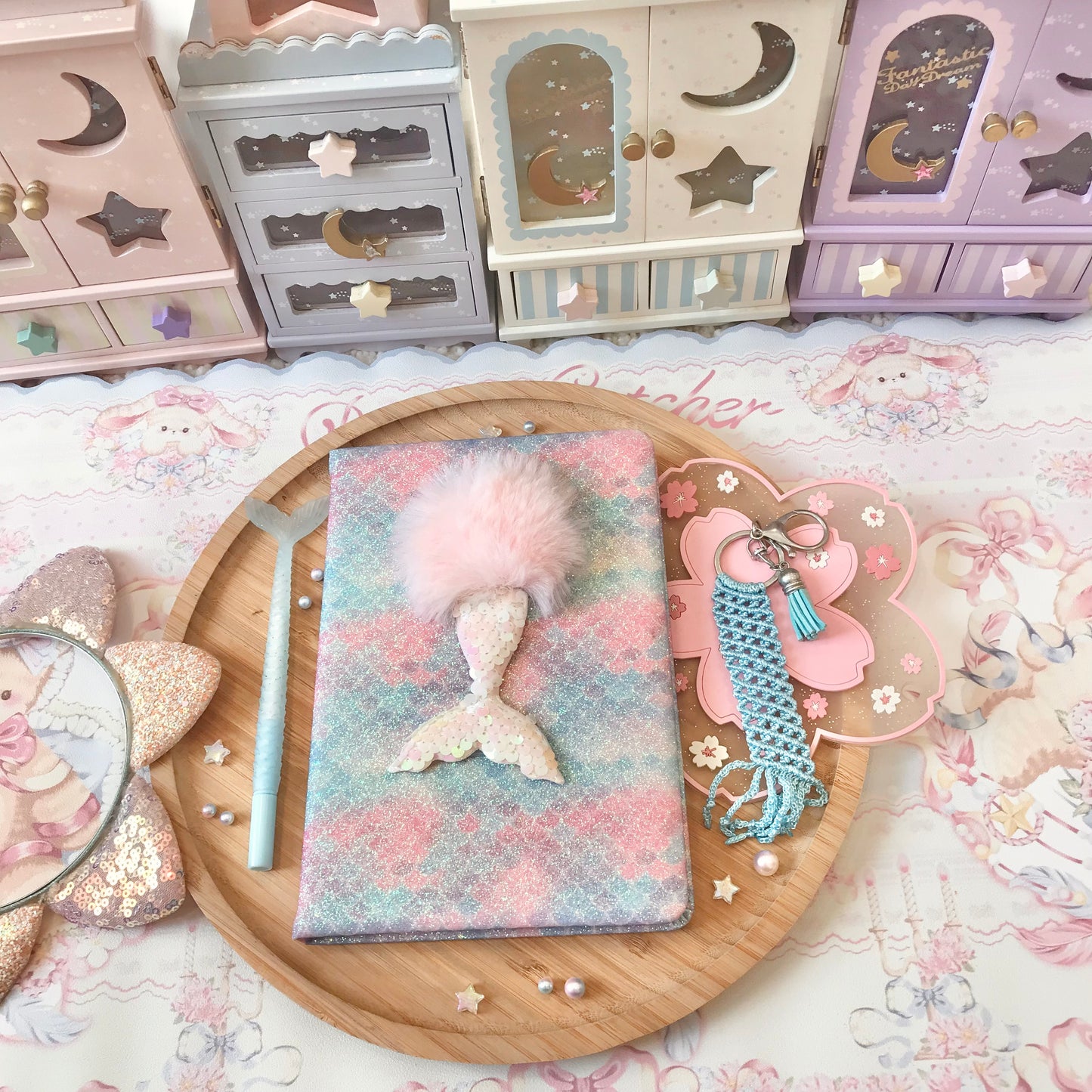 Cute Kawaii Sky Blue Macrame Keychain