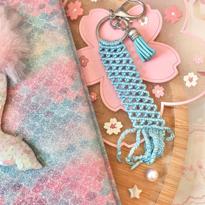 Cute Kawaii Sky Blue Macrame Keychain