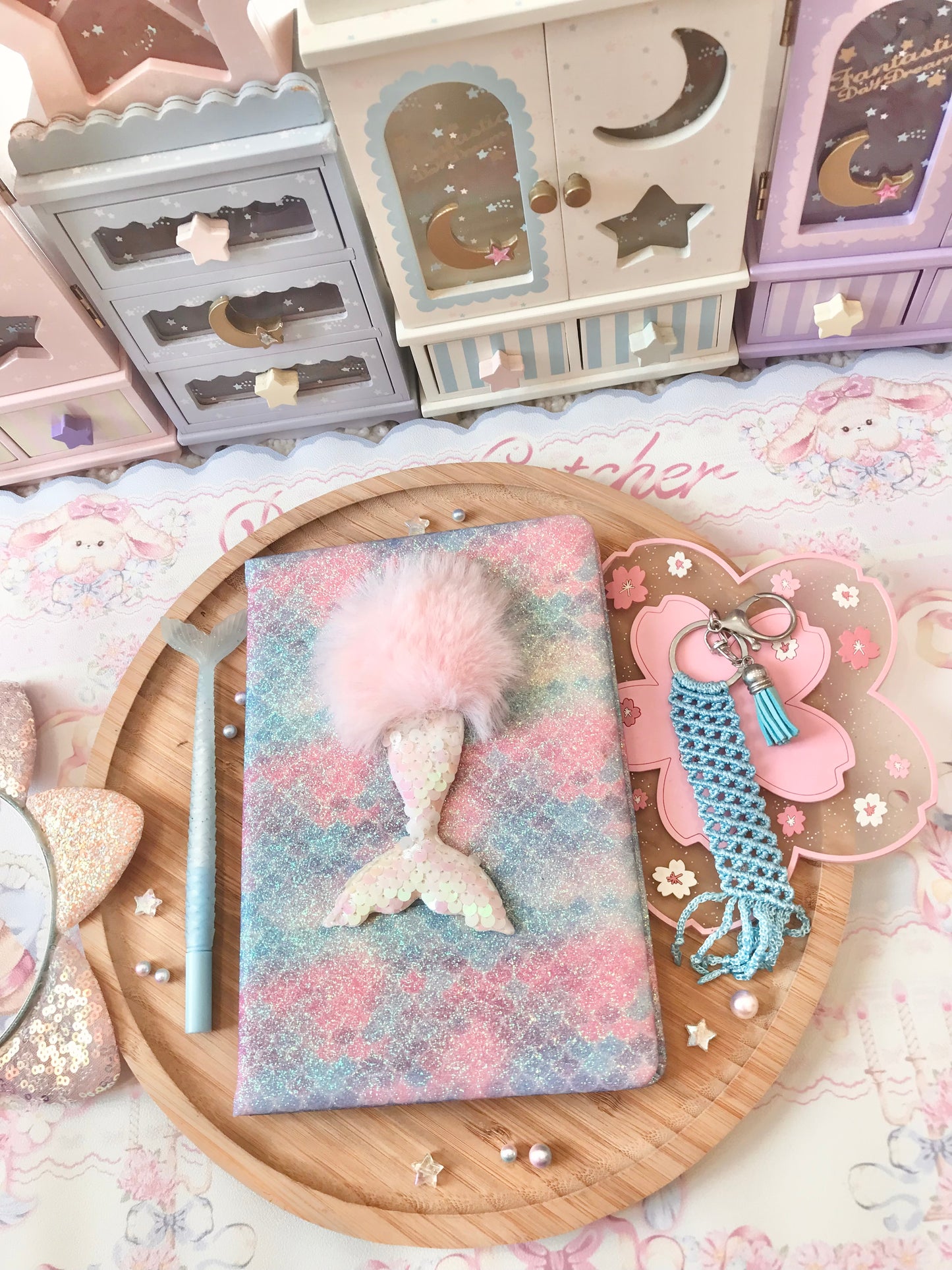 Cute Kawaii Sky Blue Macrame Keychain
