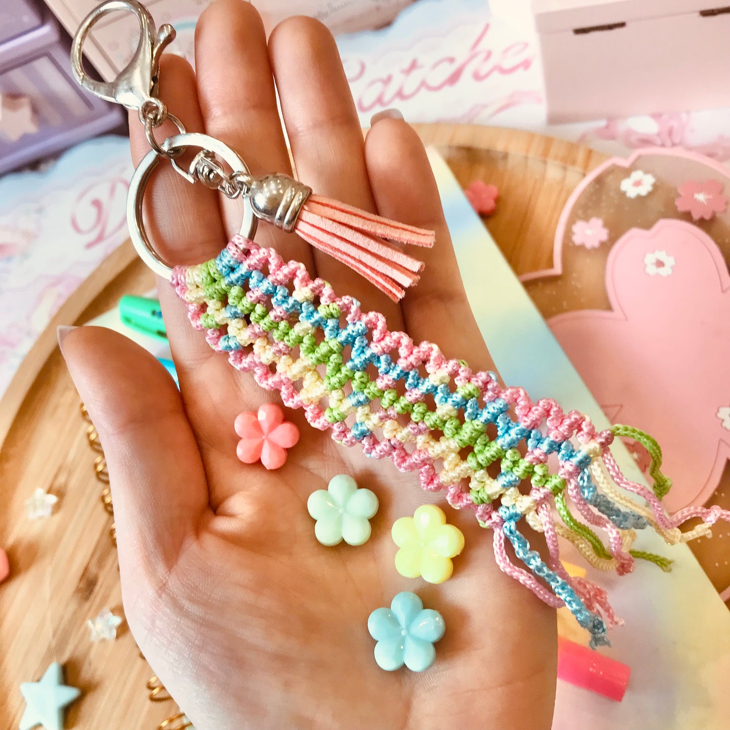 Cute Pastel Macrame Keychain