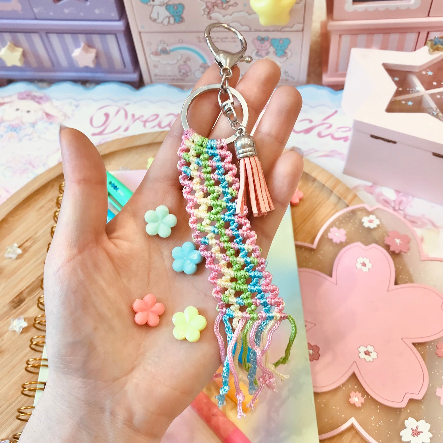 Cute Pastel Macrame Keychain