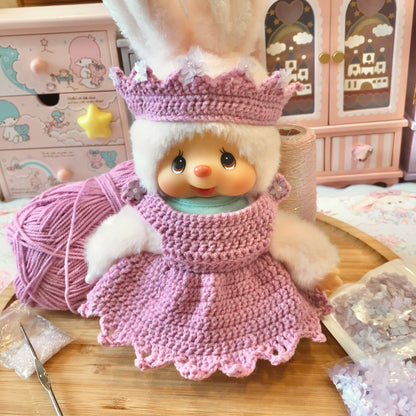 Lavender Crochet Dress and Headband Set for Monchhichi
