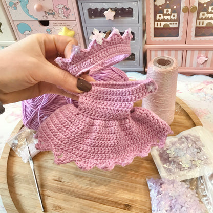 Lavender Crochet Dress and Headband Set for Monchhichi