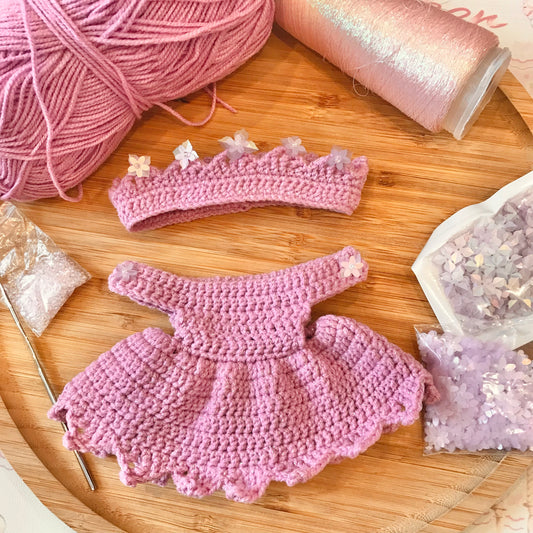 Lavender Crochet Dress and Headband Set for Monchhichi