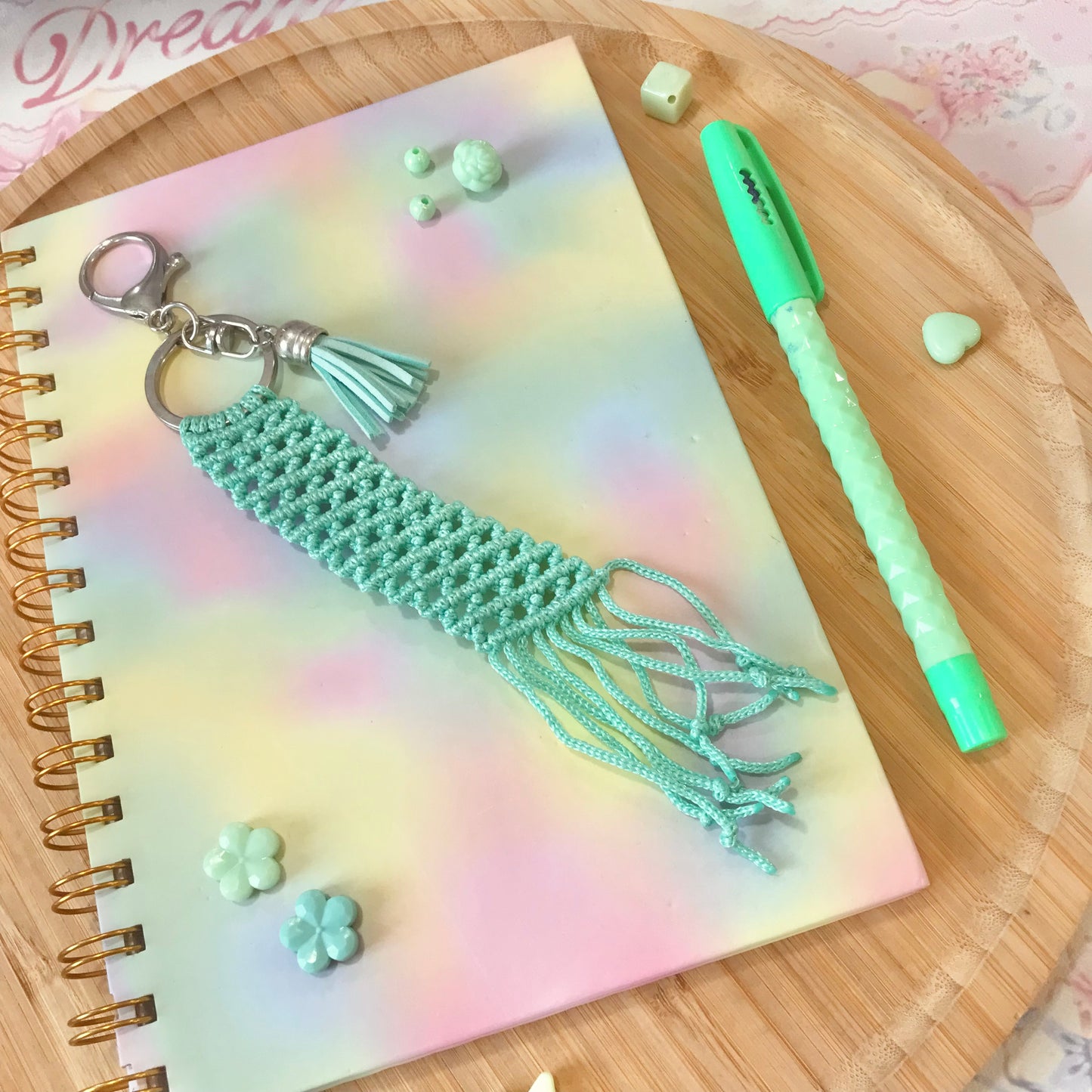 Cute Mint Macrame Keychain