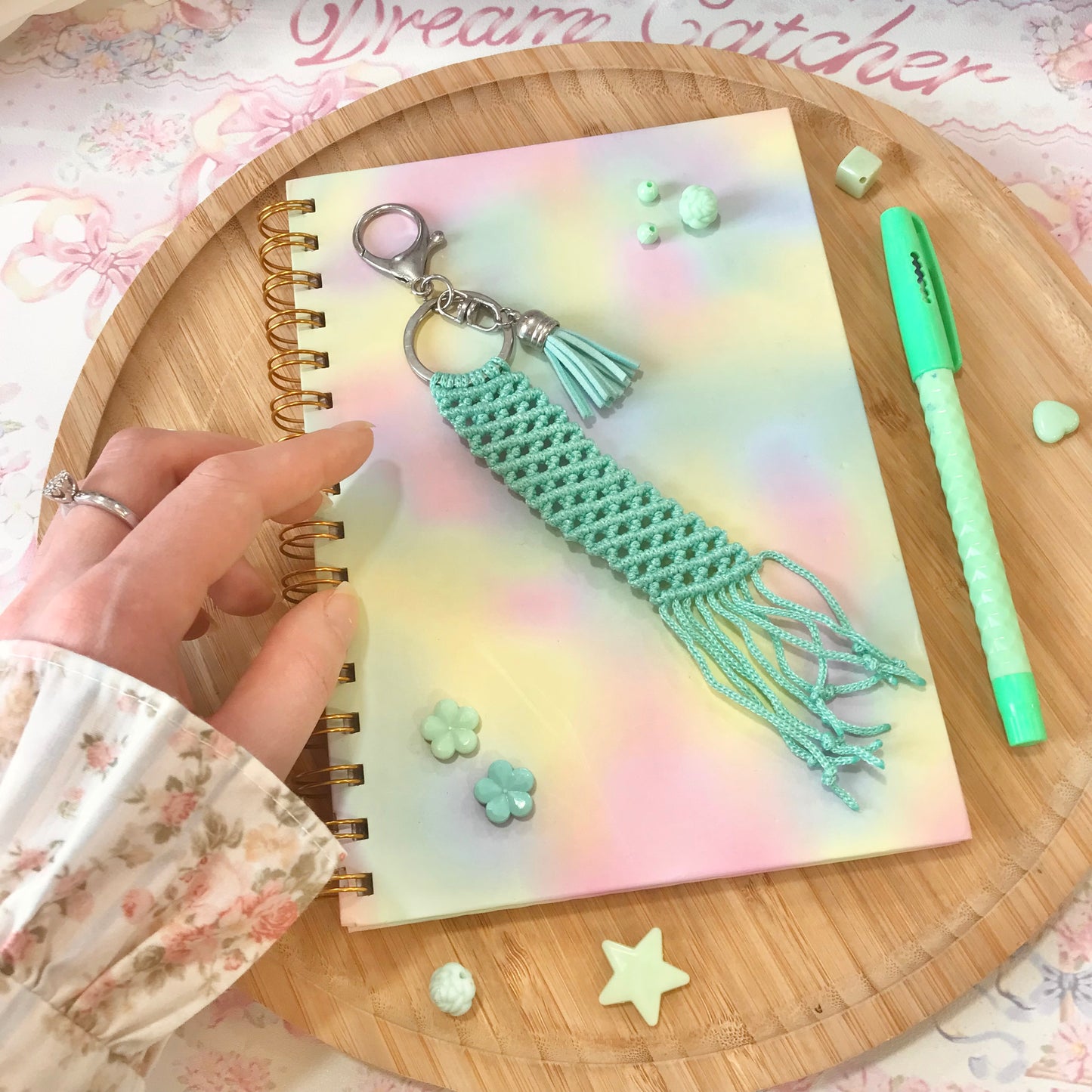 Cute Mint Macrame Keychain