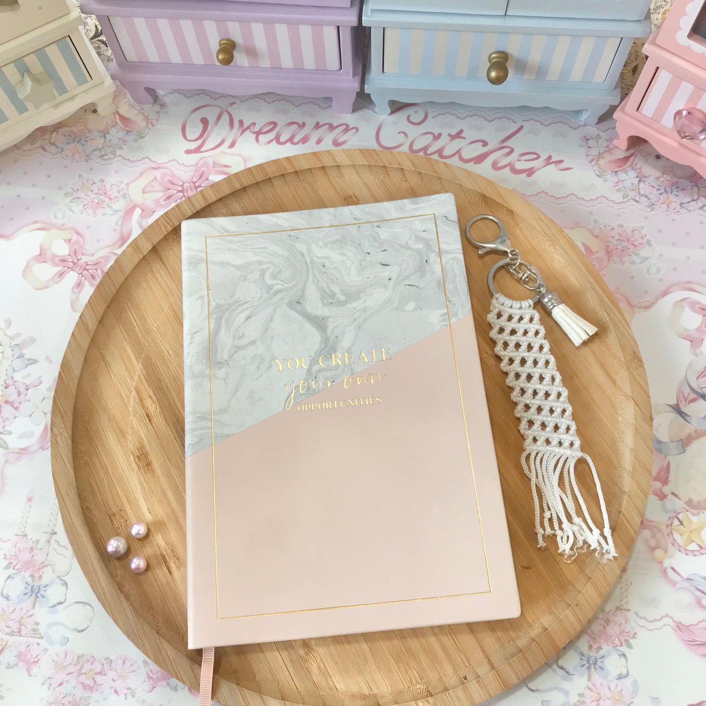 Cute White Macrame Keychain