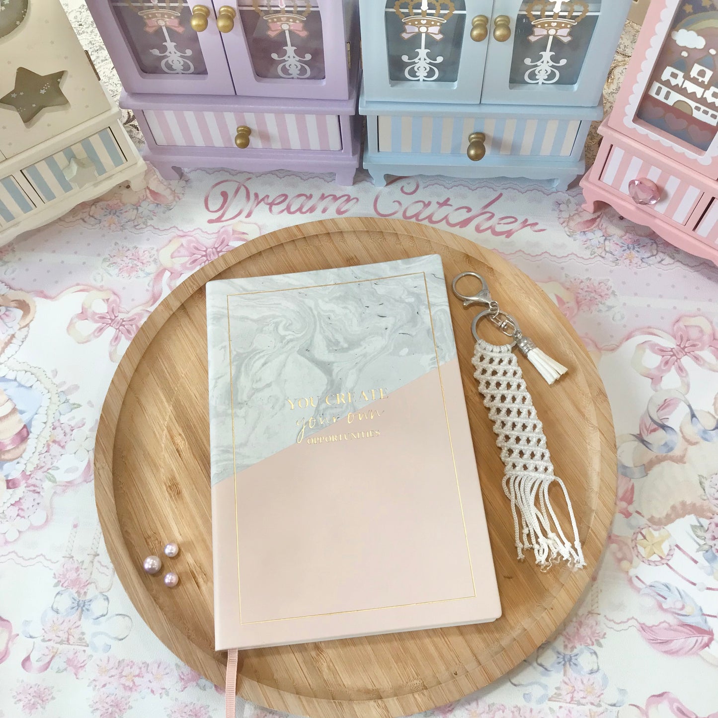 Cute White Macrame Keychain