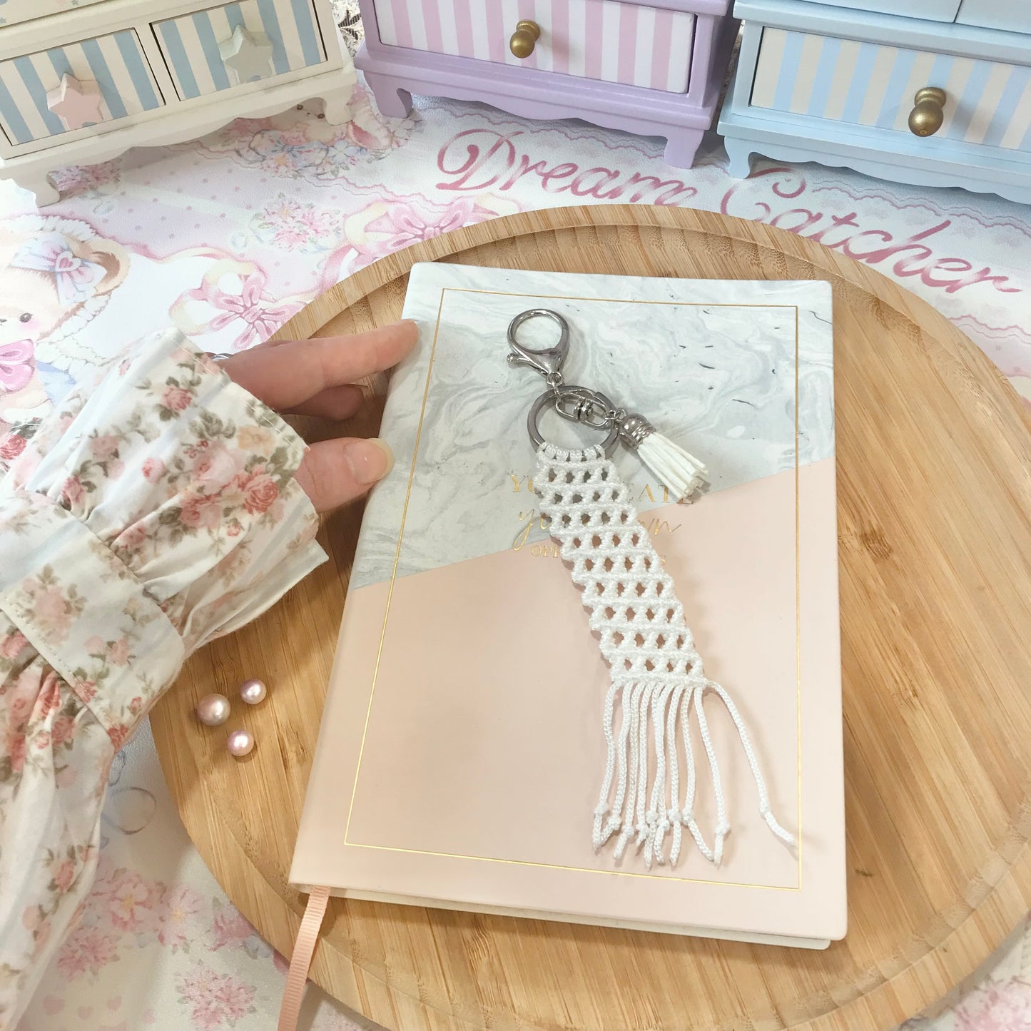 Cute White Macrame Keychain