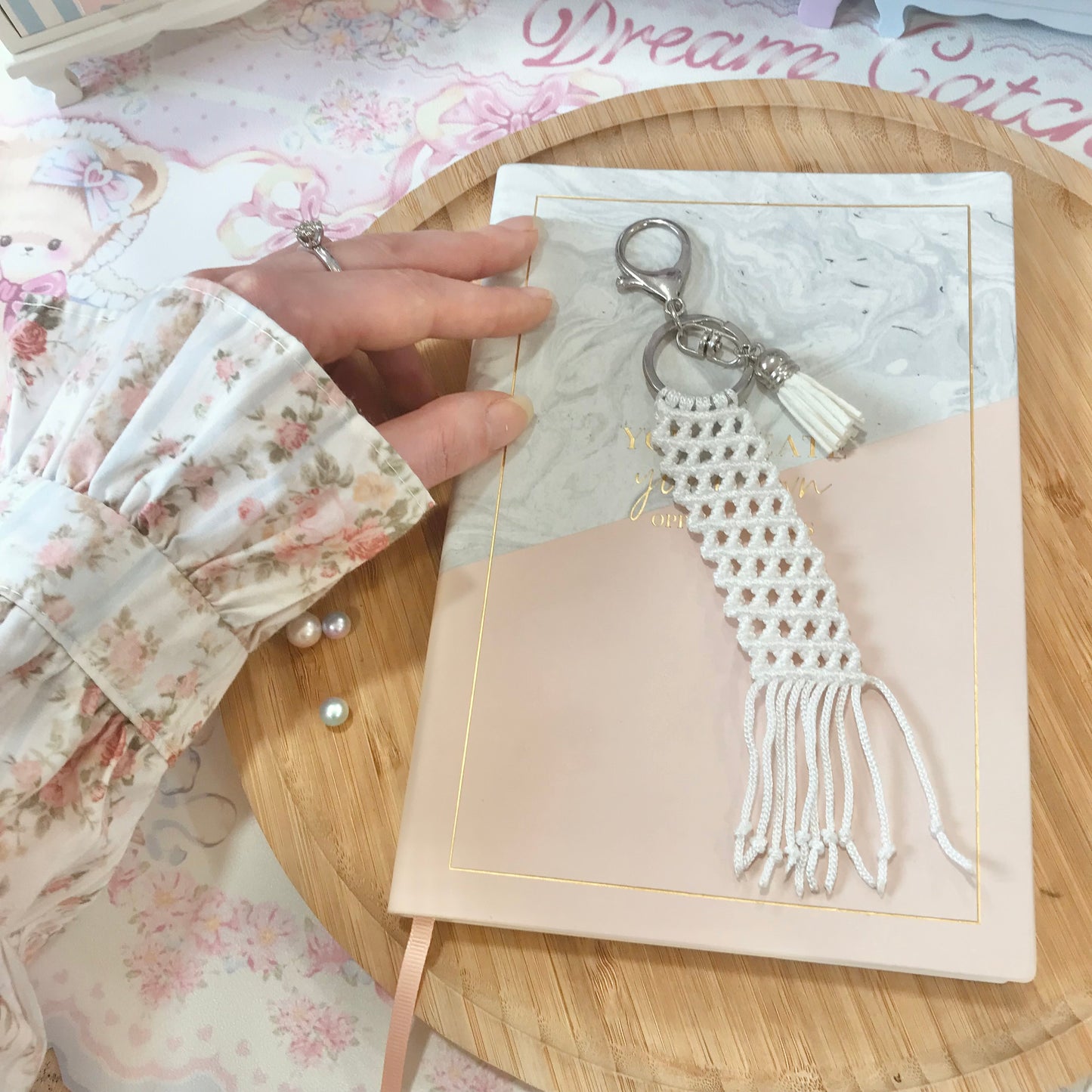 Cute White Macrame Keychain