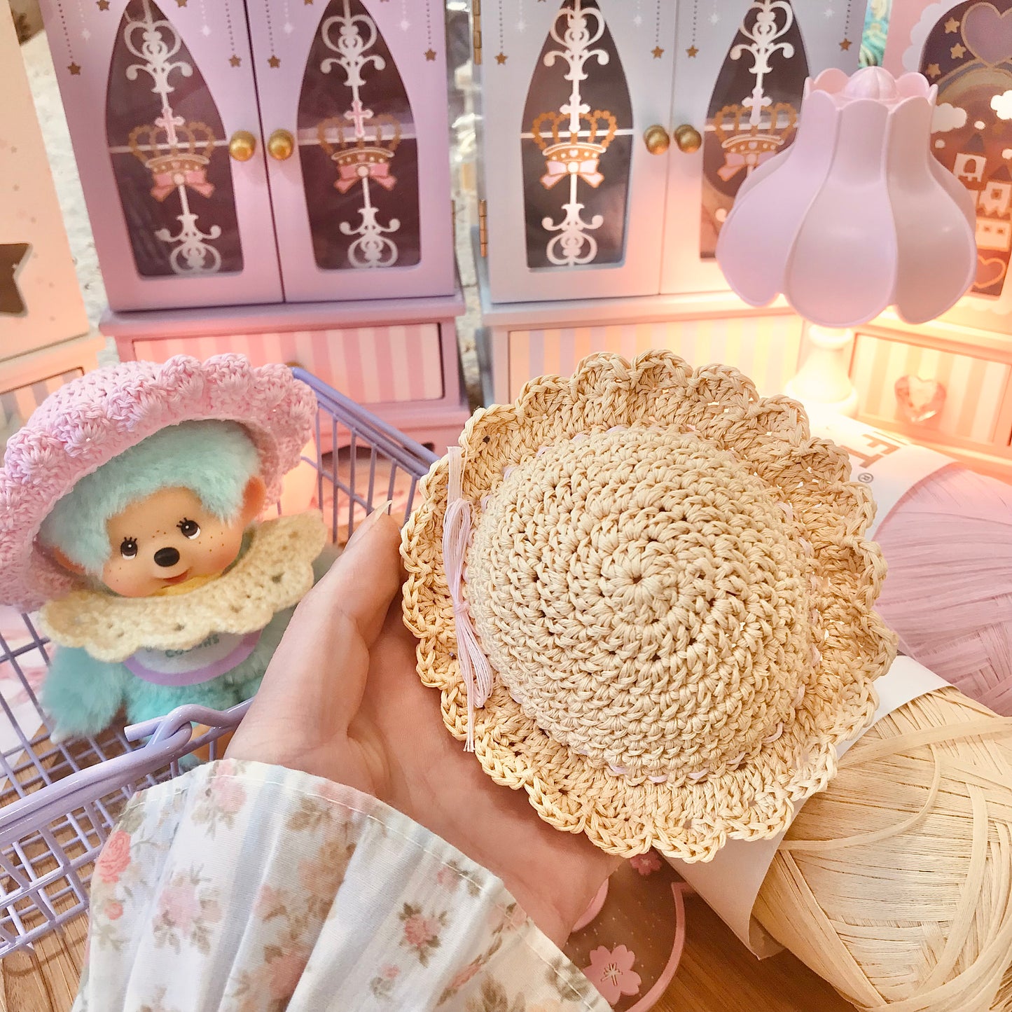 Tan Crochet Hat for Monchhichi Toys