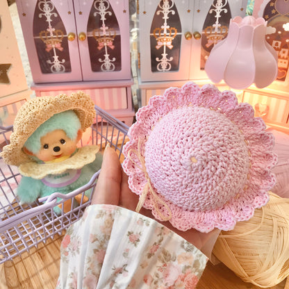 Pastel Pink Crochet Hat for Monchhichi Toys