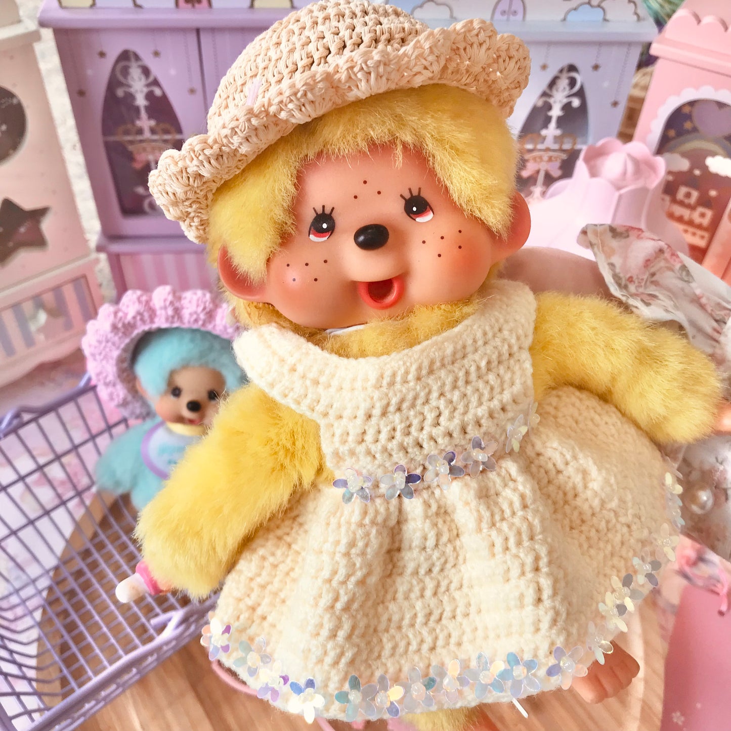 Tan Crochet Hat for Monchhichi Toys